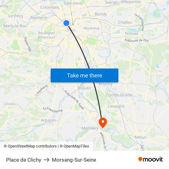 Place de Clichy to Morsang-Sur-Seine map