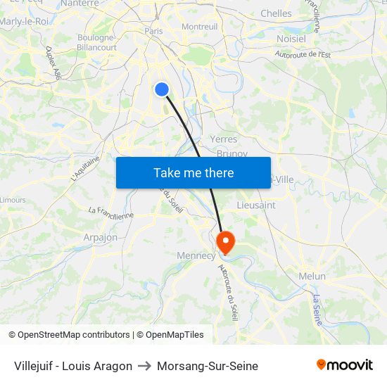 Villejuif - Louis Aragon to Morsang-Sur-Seine map