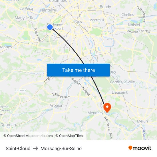 Saint-Cloud to Morsang-Sur-Seine map