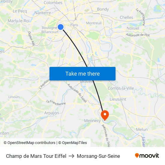 Champ de Mars Tour Eiffel to Morsang-Sur-Seine map