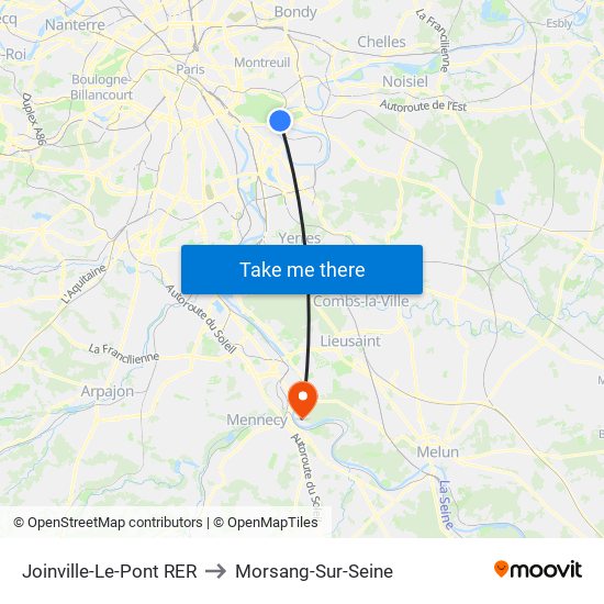 Joinville-Le-Pont RER to Morsang-Sur-Seine map