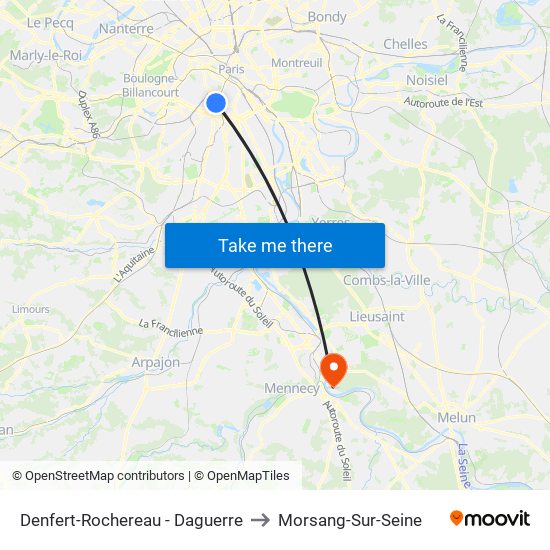 Denfert-Rochereau - Daguerre to Morsang-Sur-Seine map