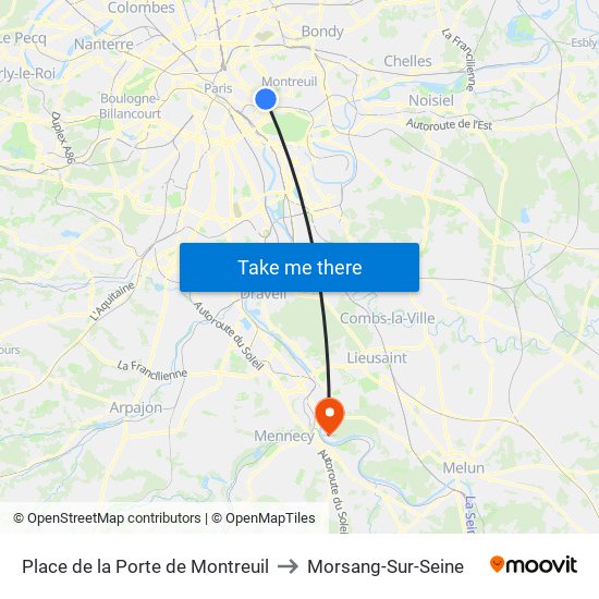 Place de la Porte de Montreuil to Morsang-Sur-Seine map