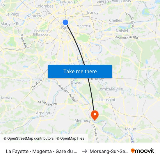 La Fayette - Magenta - Gare du Nord to Morsang-Sur-Seine map