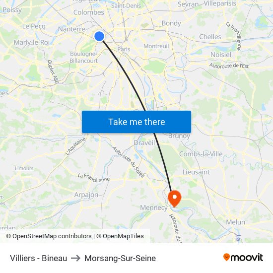 Villiers - Bineau to Morsang-Sur-Seine map