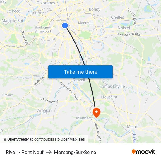 Rivoli - Pont Neuf to Morsang-Sur-Seine map