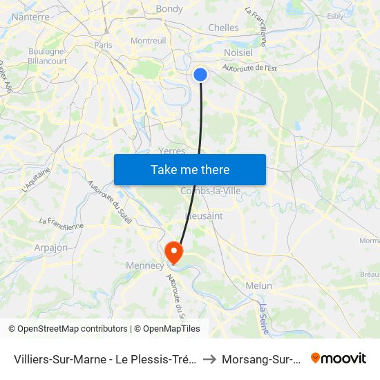 Villiers-Sur-Marne - Le Plessis-Trévise RER to Morsang-Sur-Seine map