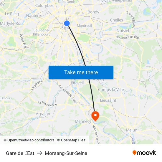 Gare de L'Est to Morsang-Sur-Seine map