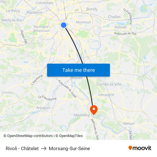 Rivoli - Châtelet to Morsang-Sur-Seine map