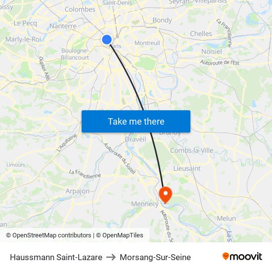 Haussmann Saint-Lazare to Morsang-Sur-Seine map