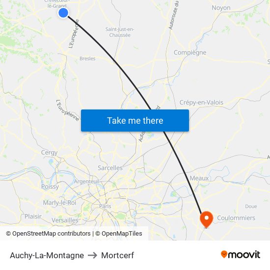 Auchy-La-Montagne to Mortcerf map