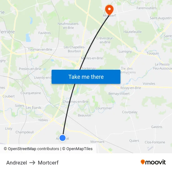 Andrezel to Mortcerf map