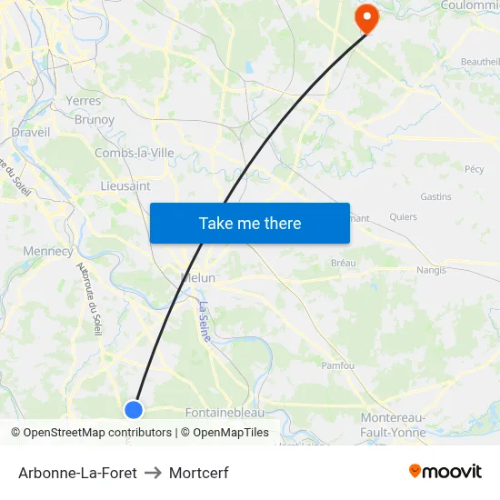 Arbonne-La-Foret to Mortcerf map