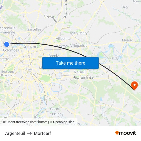 Argenteuil to Mortcerf map