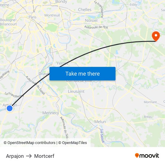 Arpajon to Mortcerf map