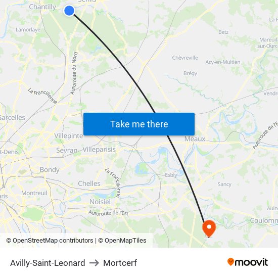 Avilly-Saint-Leonard to Mortcerf map