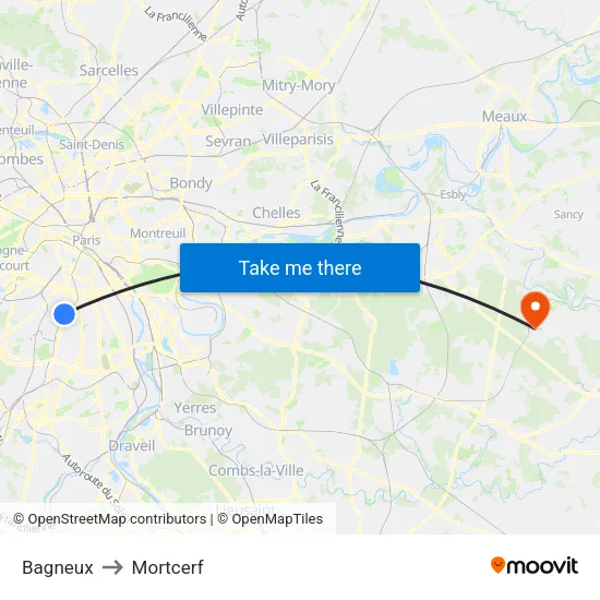 Bagneux to Mortcerf map