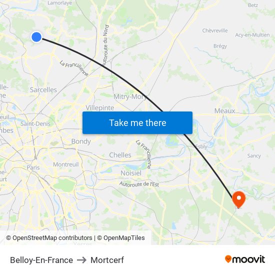 Belloy-En-France to Mortcerf map