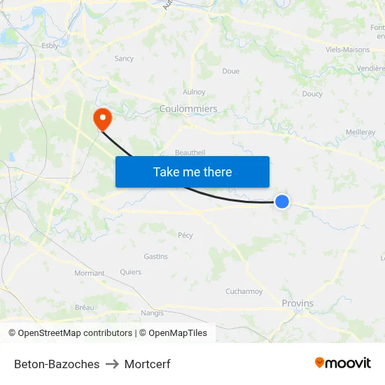 Beton-Bazoches to Mortcerf map