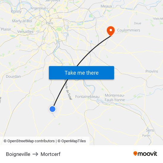 Boigneville to Mortcerf map