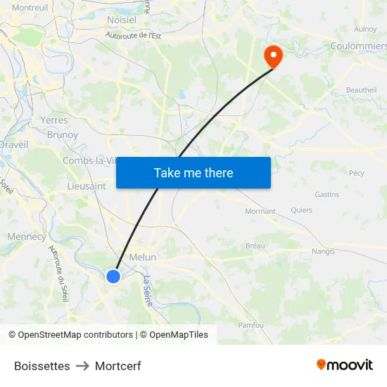 Boissettes to Mortcerf map