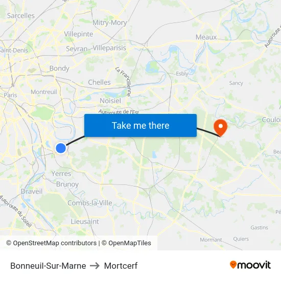 Bonneuil-Sur-Marne to Mortcerf map