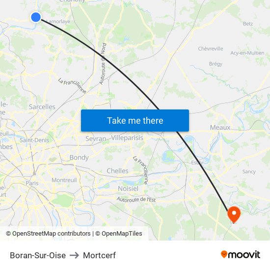 Boran-Sur-Oise to Mortcerf map