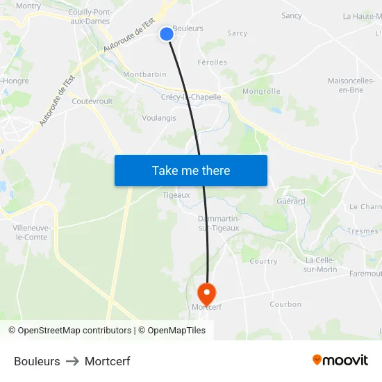 Bouleurs to Mortcerf map