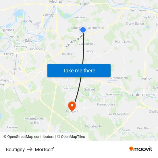 Boutigny to Mortcerf map