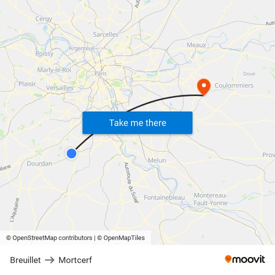 Breuillet to Mortcerf map