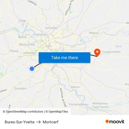 Bures-Sur-Yvette to Mortcerf map