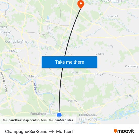 Champagne-Sur-Seine to Mortcerf map