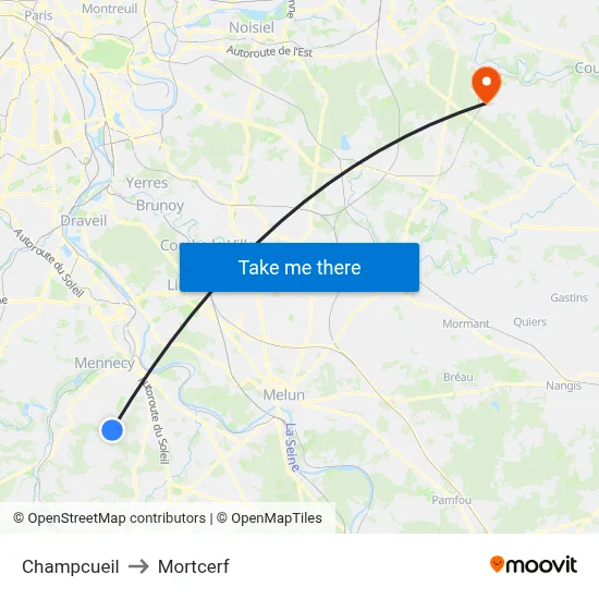 Champcueil to Mortcerf map