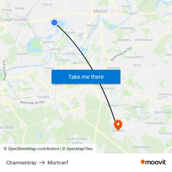 Charmentray to Mortcerf map