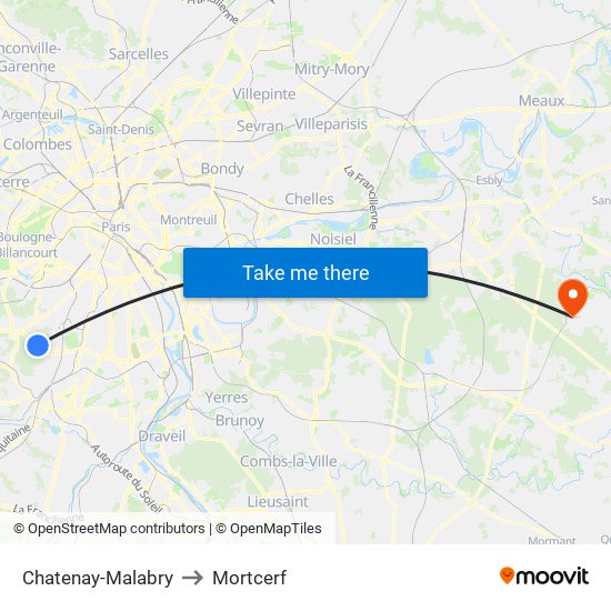 Chatenay-Malabry to Mortcerf map