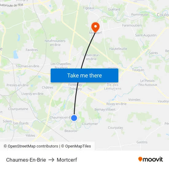 Chaumes-En-Brie to Mortcerf map