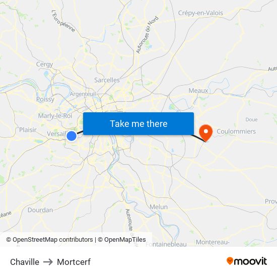 Chaville to Mortcerf map