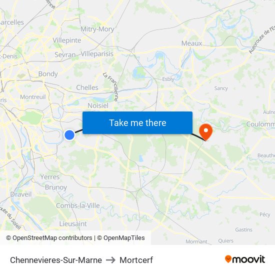 Chennevieres-Sur-Marne to Mortcerf map