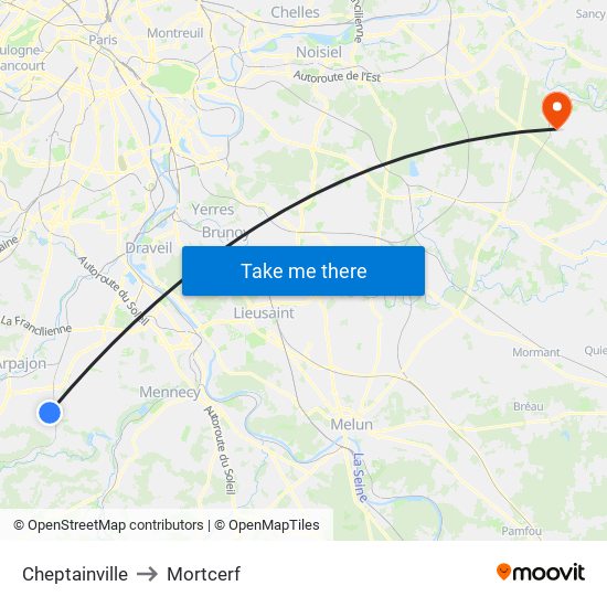 Cheptainville to Mortcerf map