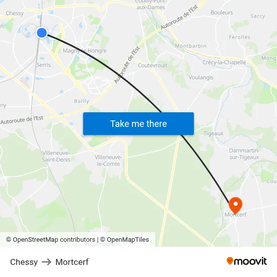 Chessy to Mortcerf map