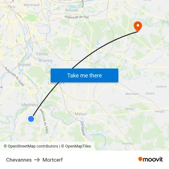 Chevannes to Mortcerf map