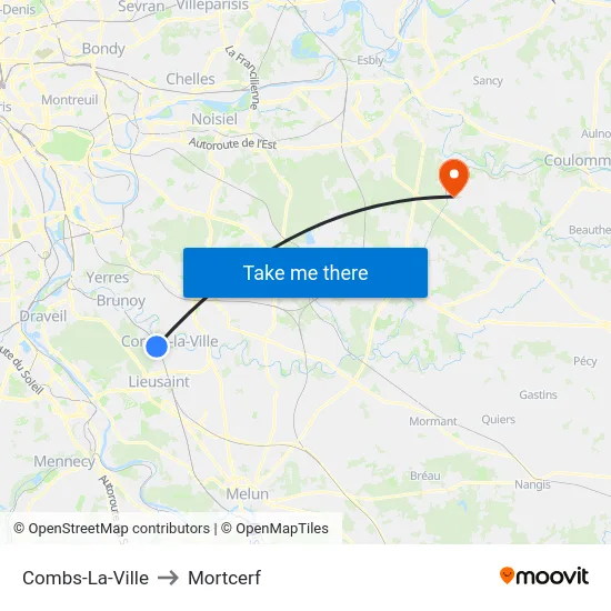 Combs-La-Ville to Mortcerf map