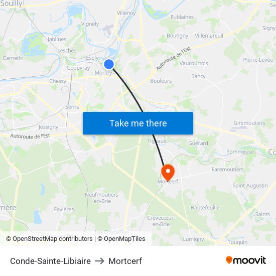 Conde-Sainte-Libiaire to Mortcerf map