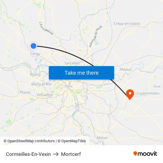 Cormeilles-En-Vexin to Mortcerf map