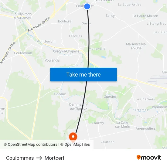 Coulommes to Mortcerf map