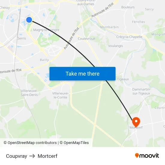 Coupvray to Mortcerf map