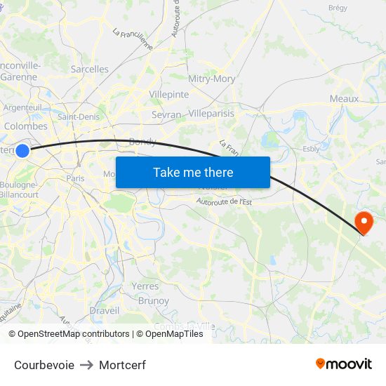 Courbevoie to Mortcerf map