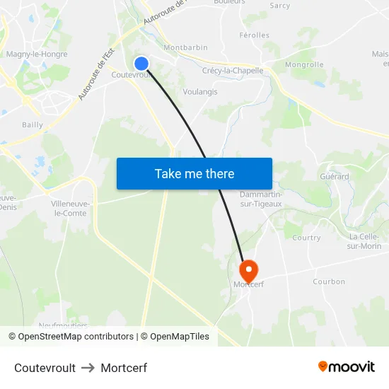 Coutevroult to Mortcerf map