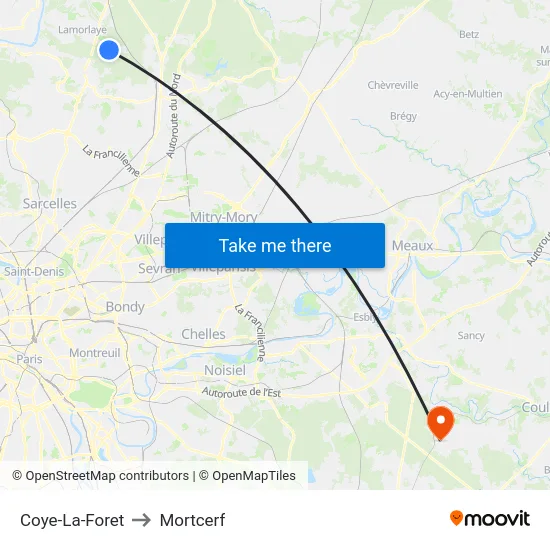 Coye-La-Foret to Mortcerf map