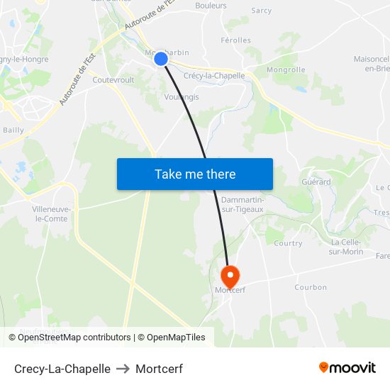 Crecy-La-Chapelle to Mortcerf map